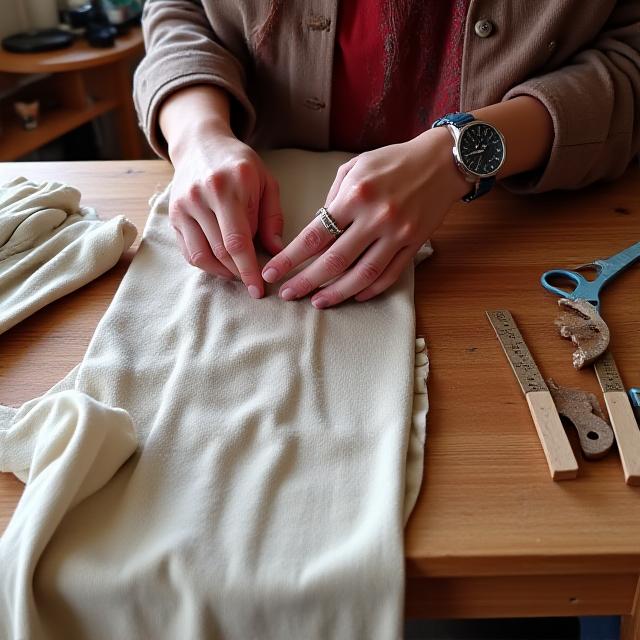 En designer som tegner på stoff i et Oslo-atelier